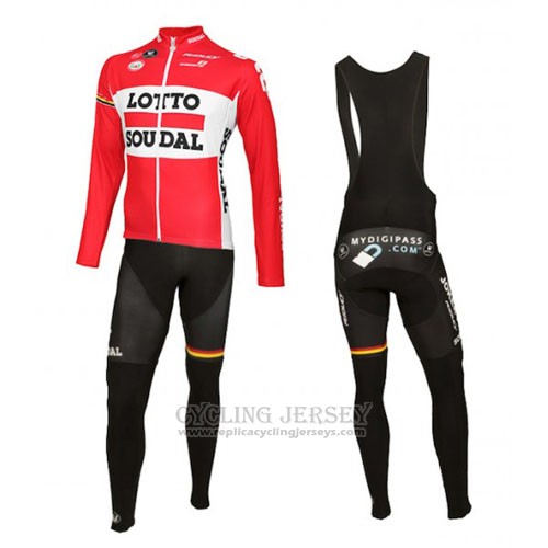 2016 Cycling Jersey Lotto Soudal White and Red Long Sleeve and Bib Tight